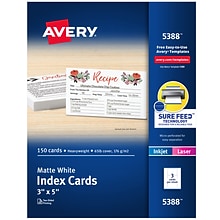 Avery Laser and Inkjet Index Cards, 3 x 5, White, 150/Pack (5388)