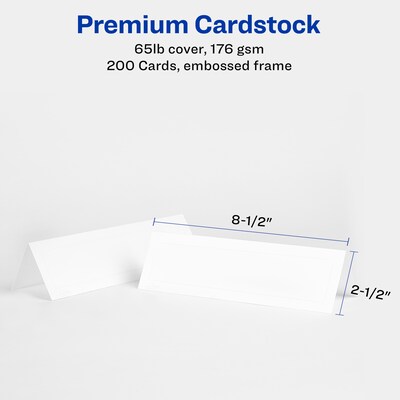 Avery Embossed Tent Cards, 2.5" x 8.5", Matte White, Inkjet/Laser, 100/Pack (05305)