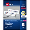 Avery Embossed Tent Cards, 2.5 x 8.5, Matte White, Inkjet/Laser, 100/Pack (05305)