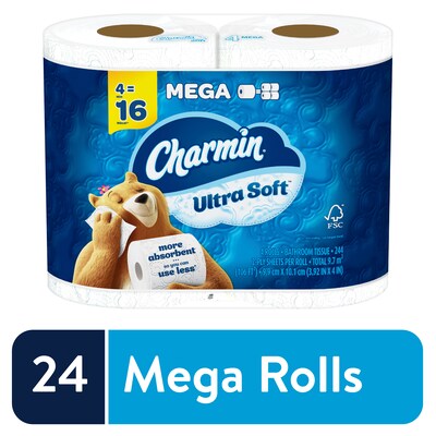 Charmin Ultra Soft Mega Toilet Paper, 2-Ply, White, 244 Sheets/Roll, 4 Rolls/Pack, 6 Packs/Carton (0