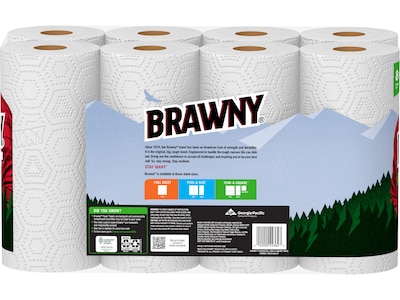 Brawny Tear-A-Square Paper Towels, 2-ply, 120 Sheets/Roll, 8 Rolls/Pack (443665)