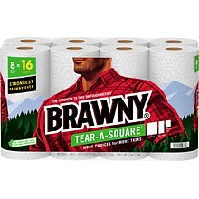 Brawny Tear-A-Square Paper Towels, 2-ply, 120 Sheets/Roll, 16 Rolls/Pack (44372/50)