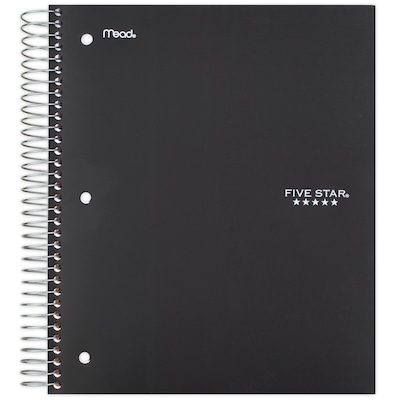 Five Star 5-Subject Subject Notebooks, 8 x 10.5, Wide Ruled, 200 Sheets, Each (51016)