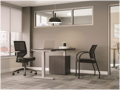 HON Mod 60"W Rectangular Adjustable Standing Desk, Slate Teak/Nickel (HLPLRW6030CONHATSL1)