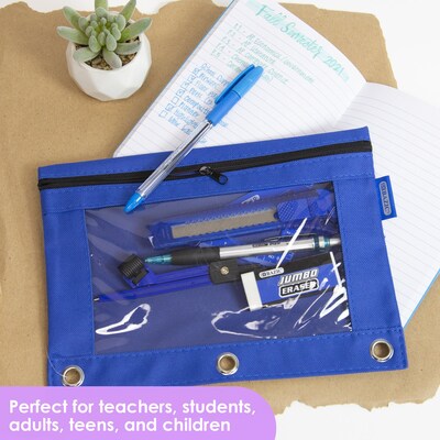 BAZIC Products Zip Polyester 3-Ring Pencil Pouch with Clear Window, Assorted Colors, Pack of 12 (BAZ811-12)