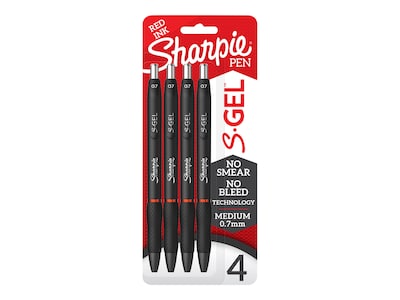 Sharpie S-Gel Retractable Gel Pen, Medium Point, 0.7mm, Red Ink, 4/Pack (2169763)