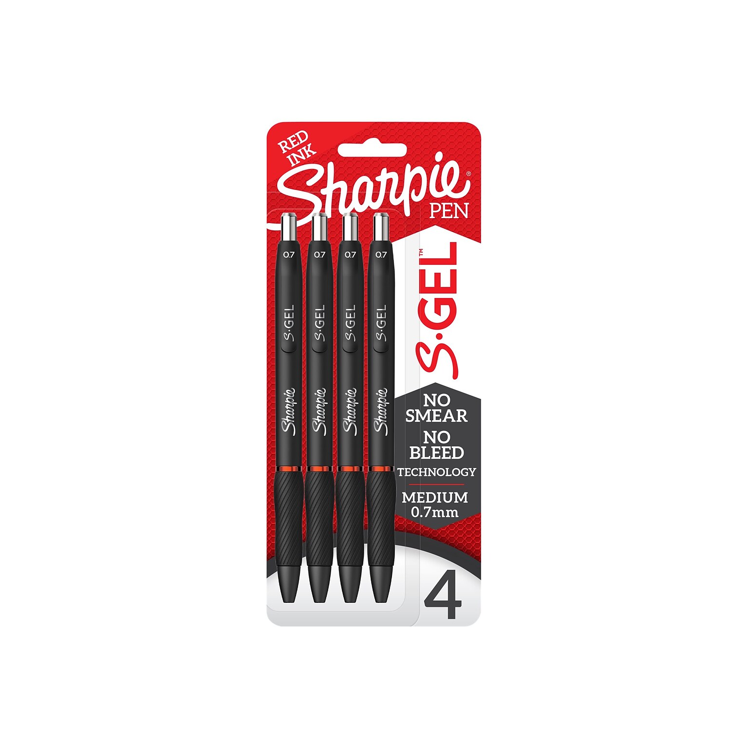 Sharpie S-Gel Retractable Gel Pen, Medium Point, 0.7mm, Red Ink, 4/Pack (2169763)