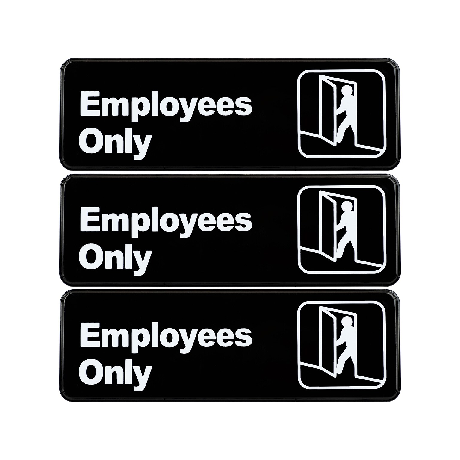 Excello Global Products Employees Only Indoor/Outdoor Wall Sign, 9 x 3, Black/White, 3/Pack (EGP-HD-0050-S)
