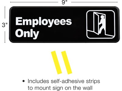 Excello Global Products Employees Only Indoor/Outdoor Wall Sign, 9 x 3, Black/White, 3/Pack (EGP-H