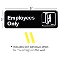 Excello Global Products Employees Only Indoor/Outdoor Wall Sign, 9 x 3, Black/White, 3/Pack (EGP-H