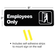 Excello Global Products Employees Only Indoor/Outdoor Wall Sign, 9 x 3, Black/White, 3/Pack (EGP-H