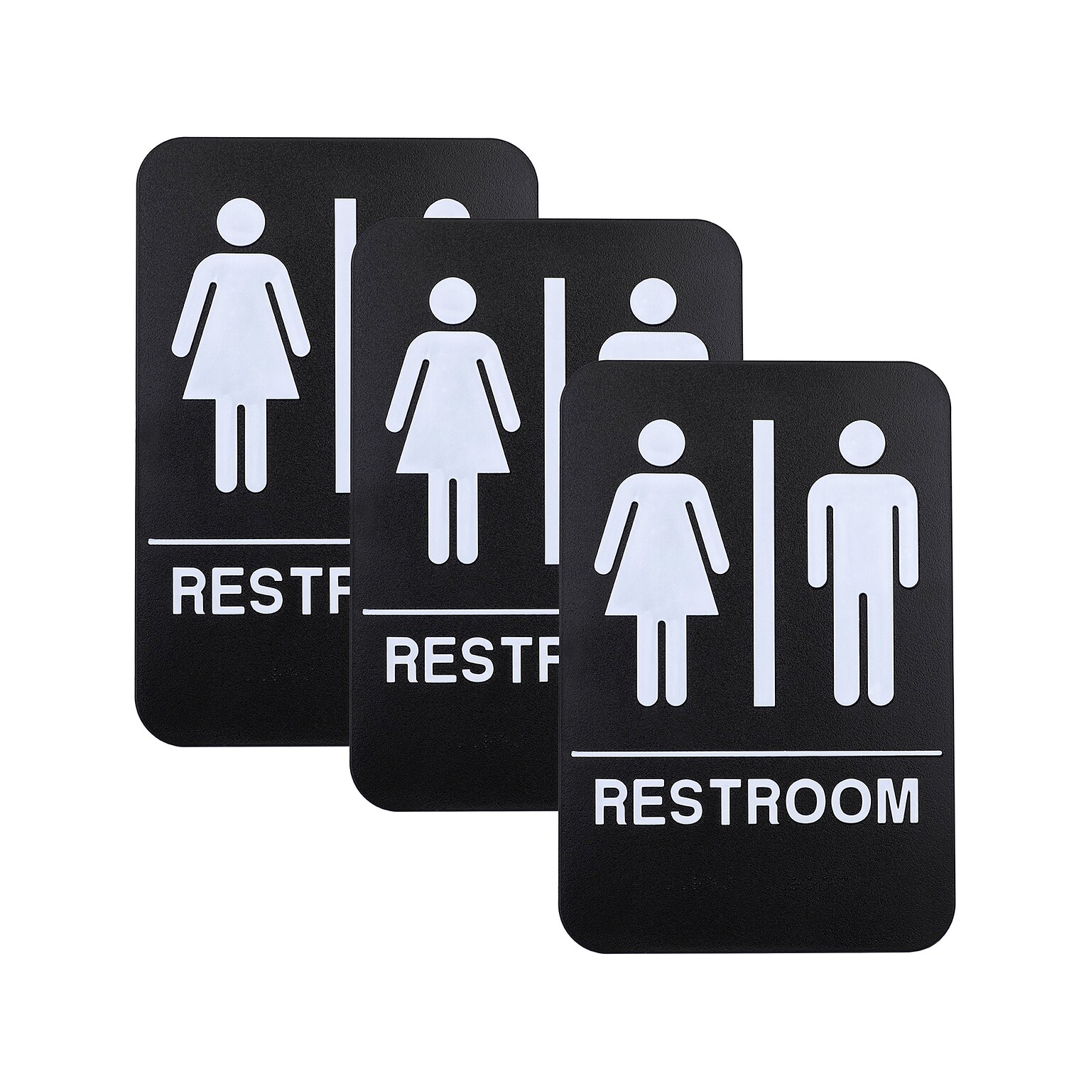 Excello Global Products Indoor/Outdoor Restroom Wall Sign with Braille Text, 6 x 9, Black/White, 3/Pack (EGP-HD-0275-S)