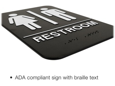 Excello Global Products Indoor/Outdoor Restroom Wall Sign with Braille Text, 6" x 9", Black/White, 3/Pack (EGP-HD-0275-S)