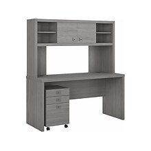 Bush Business Furniture Echo Credenza Desk with Hutch and Mobile File Cabinet, Modern Gray (ECH006MG