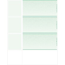 Blank Laser Wallet Check, 1 Part, 8 1/2 x 11, Green, 500 Checks/Pack