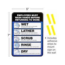 Excello Global Products Employees Must Wash Hands Indoor Wall Sign, 5 x 7, Multicolor, 2/Pack (EGP