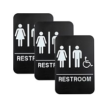 Excello Global Products Restroom Sign with Braille Indoor/Outdoor Wall Sign, 6 x 9, Black/White, 3