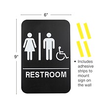 Excello Global Products Restroom Sign with Braille Indoor/Outdoor Wall Sign, 6 x 9, Black/White, 3