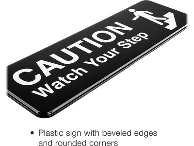 Excello Global Products Caution Watch Your Step Indoor/Outdoor Wall Sign, 9" x 3", Black/White, 3/Pack (EGP-HD-0268-S)