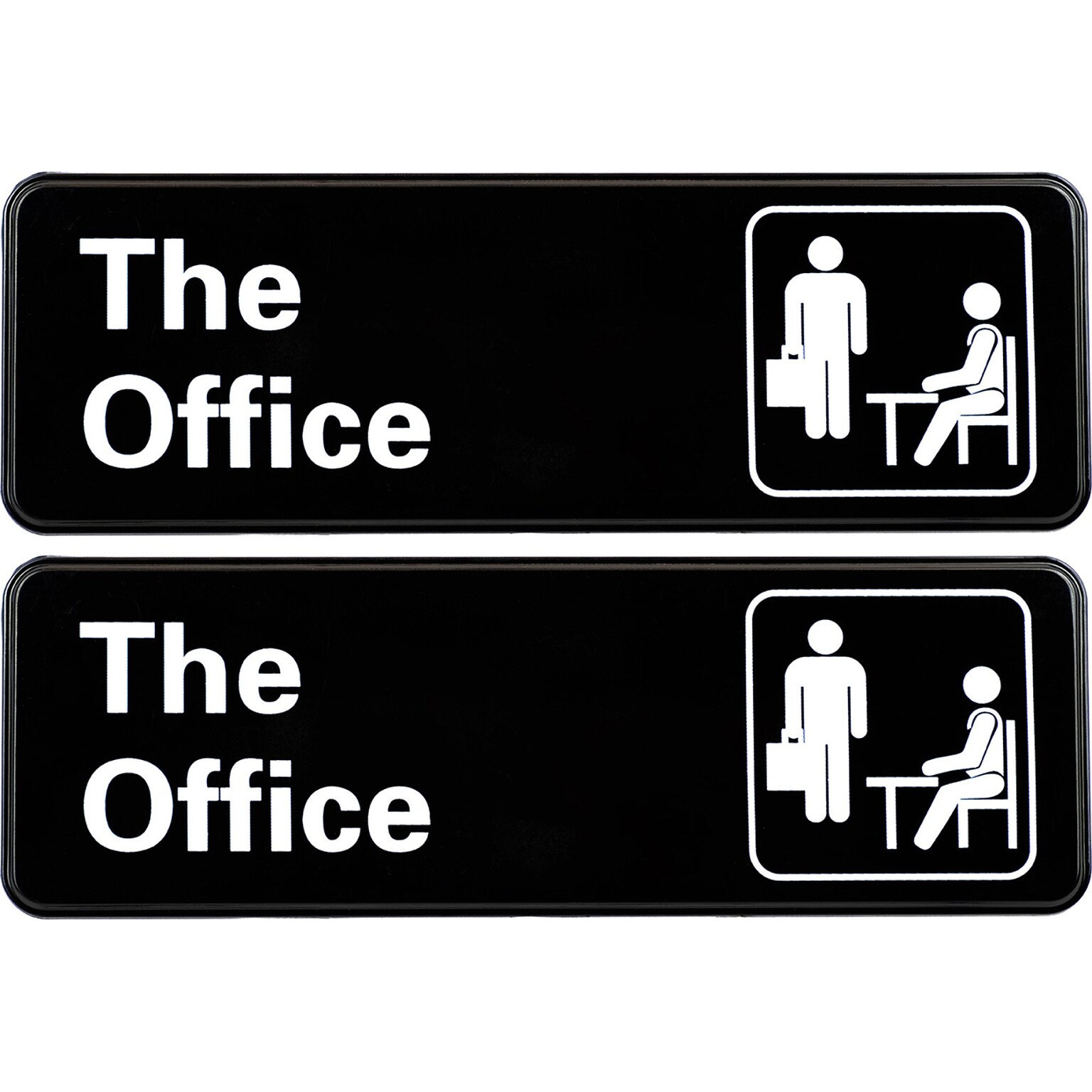 Excello Global Products The Office Indoor/Outdoor Wall Sign, 9 x 3, Black/White, 2/Pack (EGP-HD-0064-S)