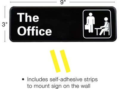 Excello Global Products The Office Indoor/Outdoor Wall Sign, 9" x 3", Black/White, 2/Pack (EGP-HD-0064-S)