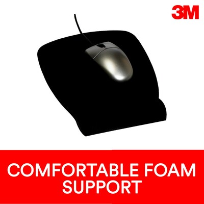 3M Mouse Pad with Foam Wrist Rest, Black, Durable Fabric Cover, Anti-microbial Product Protection (M