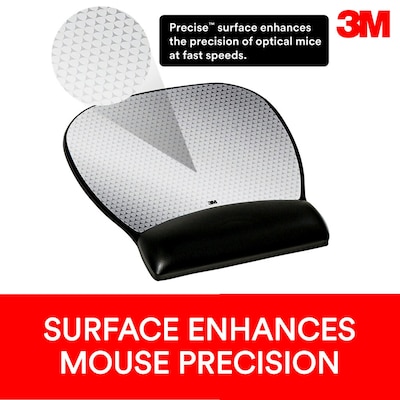 3M™ Precise Vertex Mouse Pad with Gel Wrist Rest, Non-Skid Base, Black/Silver (MW310LE)