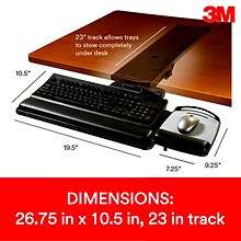 3M™ Easy Adjust Keyboard Tray, 26.75 x 10.5 Adjustable Platform, 23 Track, Black, Wrist Rest and