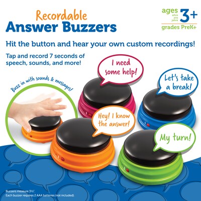 Learning Resources Recordable Answer Buzzers, Assorted Colors, 4/Set (LER3769)