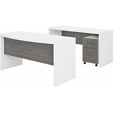 Bush Business Furniture Echo Bow Front Desk and Credenza with Mobile File Cabinet, Pure White/Modern