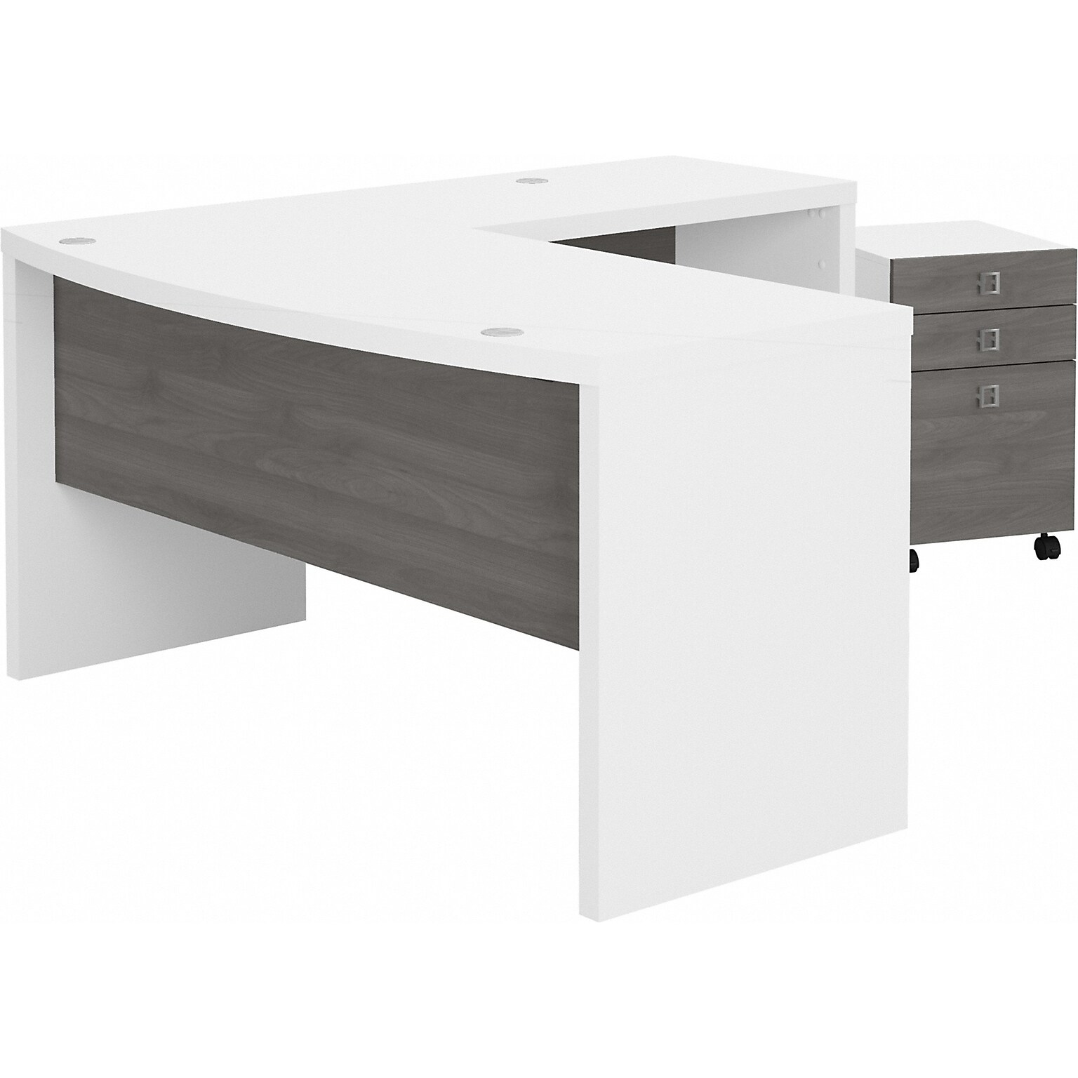 Bush Business Furniture Echo 60W L Shaped Bow Front Desk with Mobile File Cabinet, Pure White/Modern Gray (ECH007WHMG)