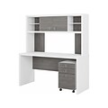 Bush Business Furniture Echo Credenza Desk with Hutch and Mobile File Cabinet, Pure White/Modern Gray (ECH006WHMG)