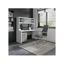 Bush Business Furniture Echo Credenza Desk with Hutch and Mobile File Cabinet, Pure White/Modern Gra