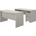 Bush Business Furniture Echo Bow Front Desk and Credenza with Mobile File Cabinet, Gray Sand (ECH010