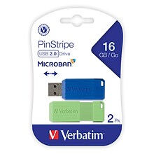 Verbatim PinStripe 16GB USB 2.0 Type A Flash Drive, Blue/Green (99149)