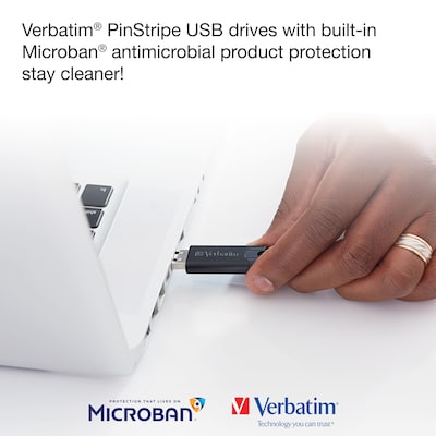 Verbatim PinStripe 64GB USB 3.2 Type-A Flash Drive, Assorted Colors, 5/Pack (70389)