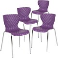 Flash Furniture Lowell Plastic Stack Chair, Purple, 4 Pack (4LF707CPUR)