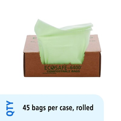 Stout EcoSafe-6400 13 Gallon Industrial Trash Bag, 24" x 30", Low Density, 0.85 mil, Green, 45 Bags/Box, 3 Rolls