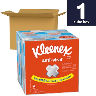 Kleenex Boutique Antiviral Facial Tissue, 3-Ply, 55 Sheets/Box, 27/Carton (49978)