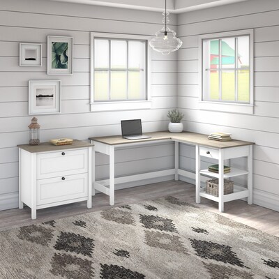 Bush Furniture Mayfield 60W L Shaped Computer Desk with 2 Drawer Lateral File Cabinet, Shiplap Gray