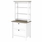 Bush Mayfield 66" 2-Shelf Standard Bookcase with Drawers and Adjustable Shelf, Pure White/Shiplap Gray (MAY018GW2)