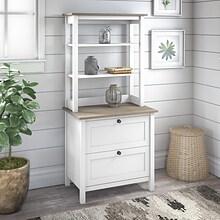 Bush Furniture Mayfield 2-Shelf 66H Standard Bookcase with Drawers, Pure White/Shiplap Gray (MAY018