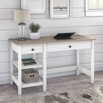 Bush Furniture Mayfield 54"W Computer Desk with Shelves, Shiplap Gray/Pure White (MAD154GW2-03)