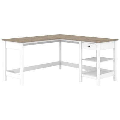 Bush Furniture Mayfield 60W L Shaped Computer Desk with Storage, Shiplap Gray/Pure White (MAD260GW2