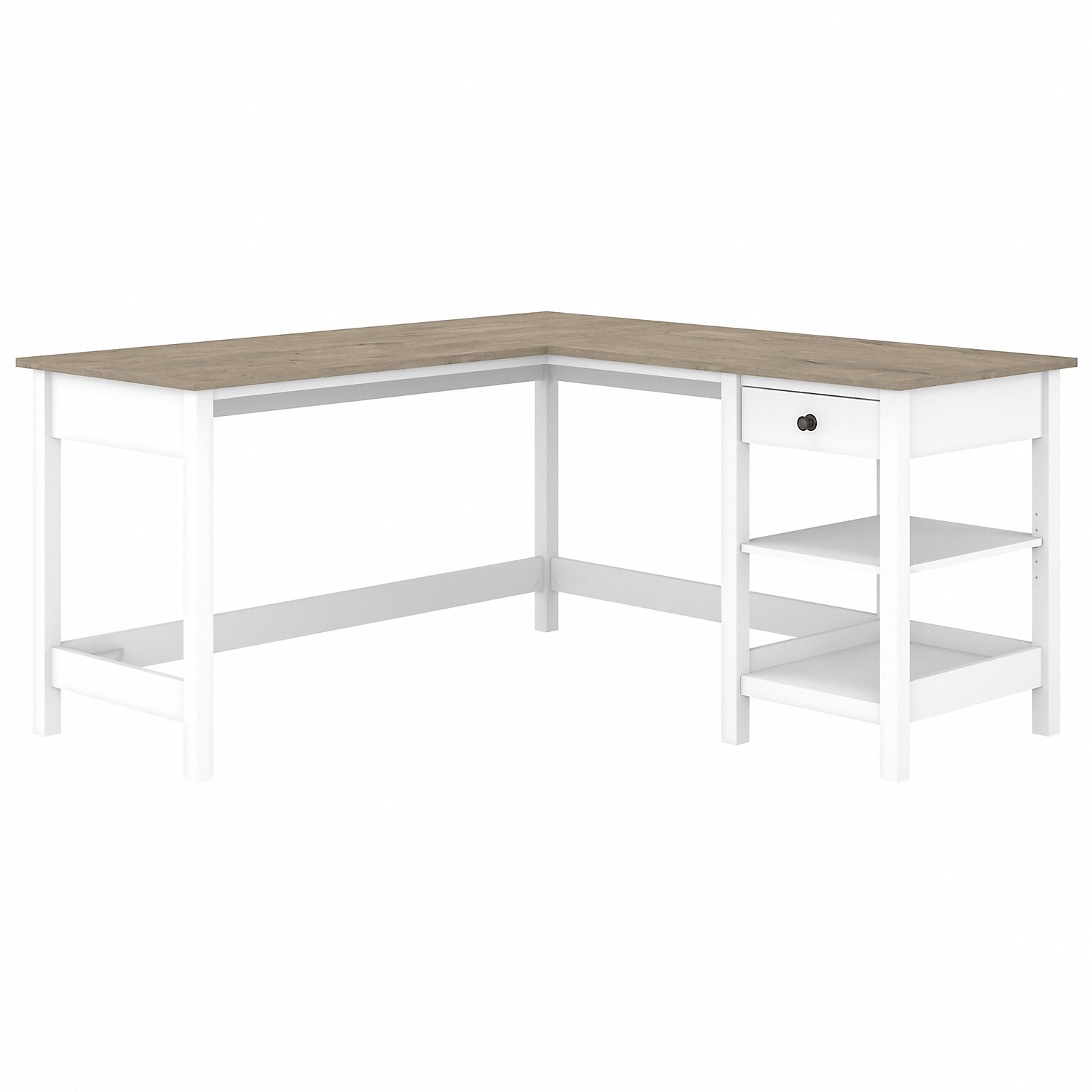 Bush Furniture Mayfield 60W L Shaped Computer Desk with Storage, Shiplap Gray/Pure White (MAD260GW2-03)