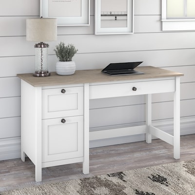 Bush Furniture Mayfield 54W Computer Desk with Drawers, Shiplap Gray/Pure White (MAD254GW2-03)