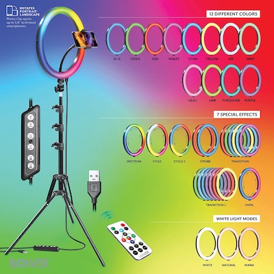 Bower 12" RGB Selfie Ring Light Studio Kit with Wireless Remote Control and Tripod (WA-RLSRGB12)