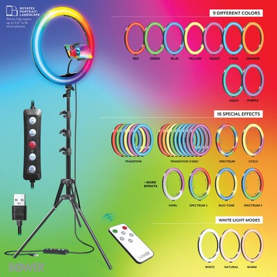 Bower 16" RGB Selfie Ring Light Studio Kit with Wireless Remote Control & Tripod (WA-RLSRGB16)