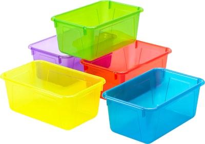 Storex Plastic Small Cubby Bins, 5.1 x 7.8 x 12.2, Assorted Colors, 5/Carton (62490U05C)