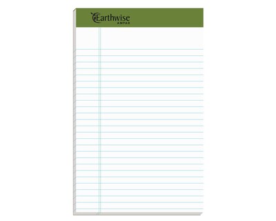 Ampad Earthwise 100% Recycled Ruled Pad,  5x8, Jr. Legal Ruling, White, 50 Sheets/Pad, 12 Pads/Pack